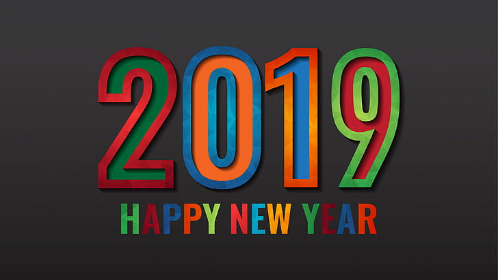 2019, selamat tahun baru, tahun baru, penuh warna, Wallpaper HD