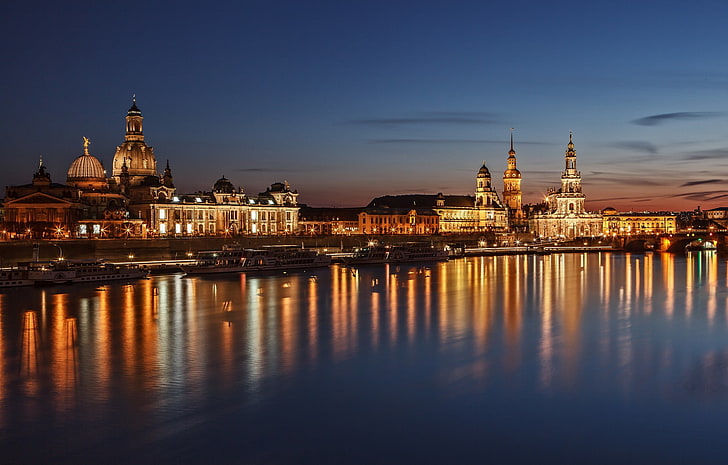 kota, Dresden, sungai, Wallpaper HD