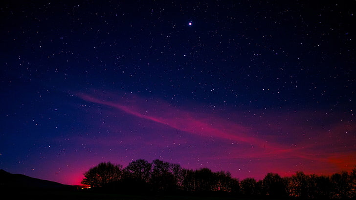 Blauer rosa Himmel, sternenklare Nacht, HD-Hintergrundbild