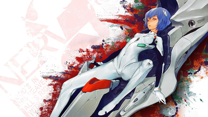 Ilustrasi Rei Ayanami, Ayanami Rei, Evangelion Neon Genesis, mata merah, rambut pendek, gadis anime, Wallpaper HD