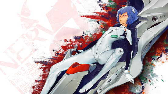 Rei Ayanami илюстрация, Ayanami Rei, Neon Genesis Evangelion, червени очи, къса коса, аниме момичета, HD тапет HD wallpaper