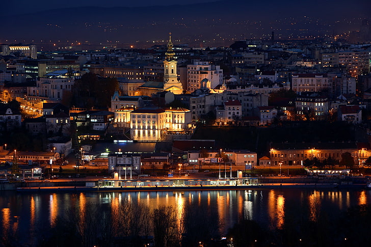 Белград, города, дома, ночь, Сербия, HD обои