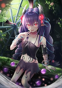  Traptrix Atrax, anime, anime girls, Trading Card Games, Yu-Gi-Oh!, twintails, purple hair, long hair, artwork, digital art, fan art, HD wallpaper HD wallpaper