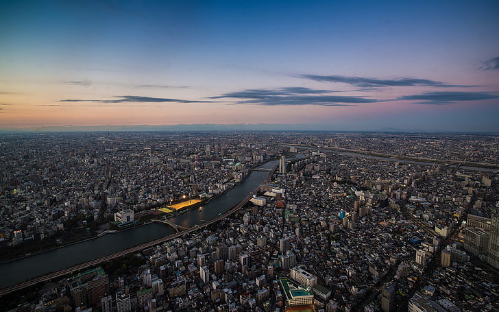 بناء، مدينة، نهر، سوميدا، طوكيو، عرض، خلفية HD