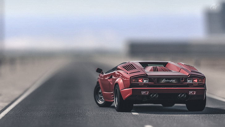 car, Lamborghini, Countach, road, red, HD wallpaper