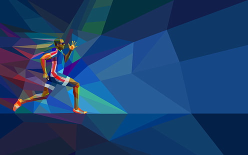 бег, спортсмен, легкая атлетика, низкий поли, HD обои HD wallpaper