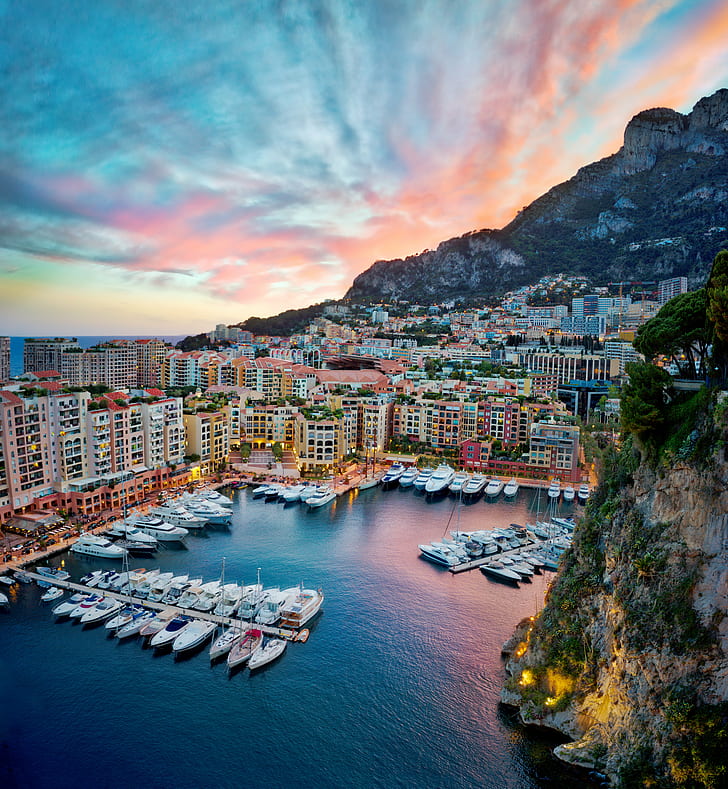 aerial photography of high rise building near boats and mountain at daytime, monte carlo, monte carlo, Hill, aerial photography, high rise building, boats, mountain, daytime, Monaco, com, Casino, Store, Circus, Travel, Pool, Bath, Blue, hdr, HD, Stuck, Customs, Daily, RR, Square, Colour, Color  Photography, Tutorial, Time, Red  Green, Green  Orange, Yellow, Lights, Window, Wall, ceiling, landscape, Building, Glowing, Light  Night, Structure, Architect, City  View, Sunset, Clouds, HD wallpaper