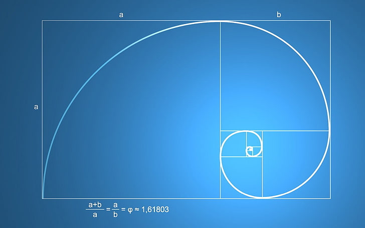 tapeta z formułą matematyczną, nauka, wzór, złoty podział, matematyka, minimalizm, ciąg Fibonacciego, niebieskie tło, kwadrat, Tapety HD