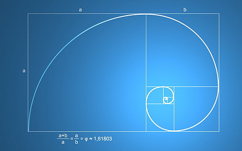 математические формулы, обои, наука, узор, золотое сечение, математика, минимализм, последовательность Фибоначчи, синий фон, квадрат, HD обои HD wallpaper