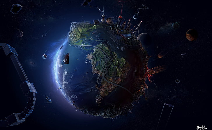 Earth In The Future, planets digital wallpaper, Artistic, Fantasy, Earth, Future, blue planet, HD wallpaper