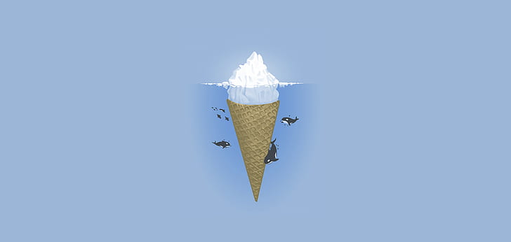 mar, el océano, minimalismo, vector, iceberg, helado, ilustración, orcas, Fondo de pantalla HD