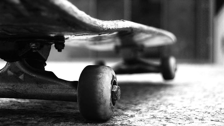 skateboard, skridskor, svartvitt, HD tapet
