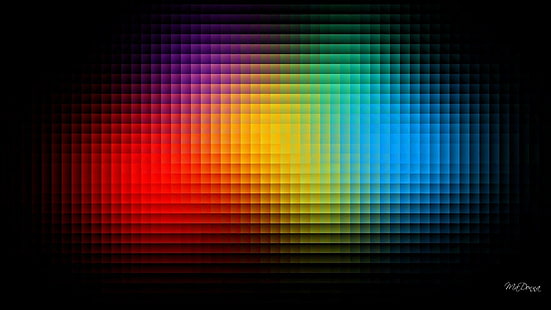 Colore Luminoso, giallo, nero, prismi, verde, colori, arcobaleno, astratto, pixel, colorato, viola, blu, 3d e ab, Sfondo HD HD wallpaper
