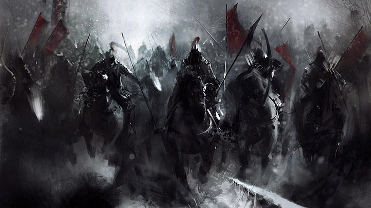 grupa wojowników konnych tapety, wojownik, koń, malarstwo, grafika, samuraj, sztuka fantasy, Tapety HD