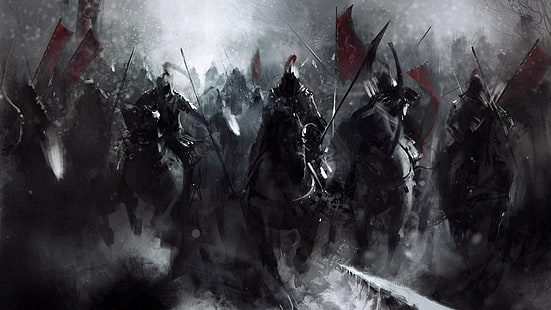 مجموعة من المحارب يركب خلفية الحصان ، المحارب ، الحصان ، الرسم ، العمل الفني ، الساموراي ، الفن الخيالي، خلفية HD HD wallpaper