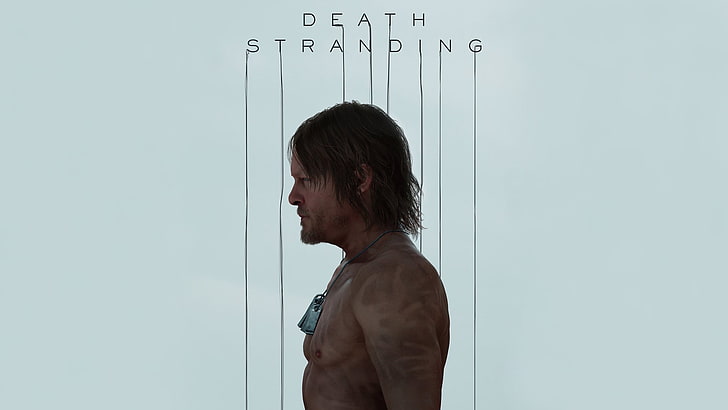 Death Stranding game wallpaper, Death Stranding, simple background, Norman Reedus, video games, men, shirtless, Dog Tags, dark hair, HD wallpaper