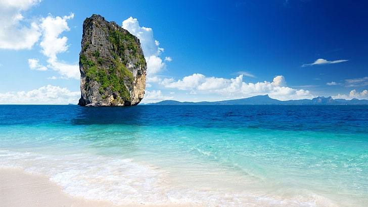 التشكلات الصخرية ، الشاطئ ، تايلاند ، الطبيعة ، السماء ، الصخور، خلفية HD