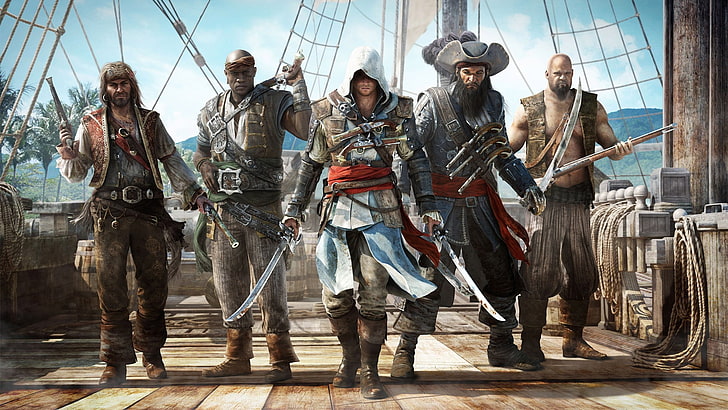 Иллюстрация Assassin's Creed, Assassin's Creed: Черный флаг, пираты, фэнтези-арт, видеоигры, Ubisoft, Assassin's Creed, BlackFlag, Эдвард Кенуэй, черная борода, HD обои
