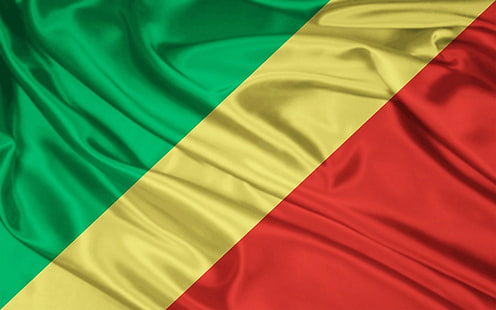 grüne, gelbe und rote Flagge, Flagge, Symbole, Farben, Materialien, Seide, bunt, Linie, Kongo, HD-Hintergrundbild HD wallpaper