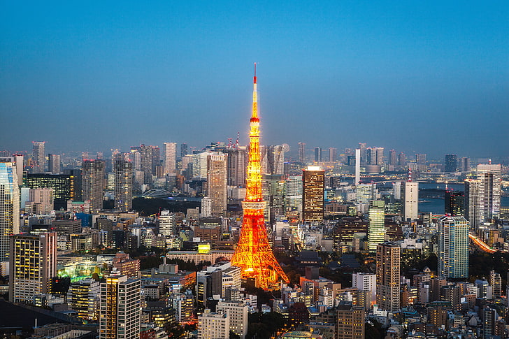 4K、東京、都市景観、スカイライン、日本、東京タワー、 HDデスクトップの壁紙