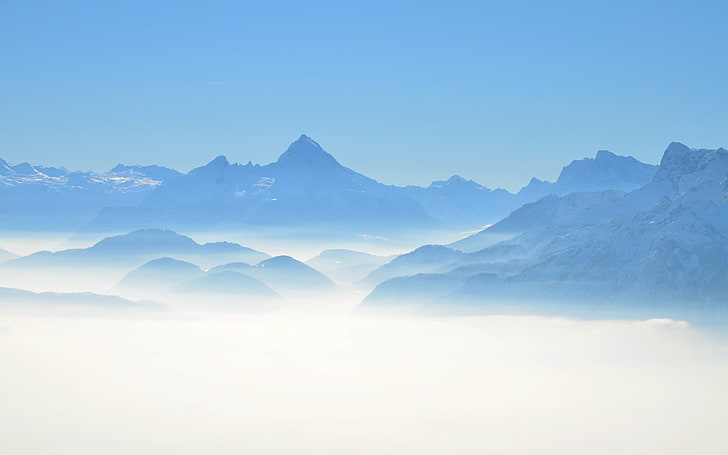 山と白い雲、風景、自然、山、雲、 HDデスクトップの壁紙