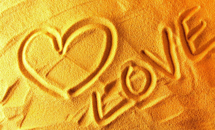 Love ~ S, landscape, heart, sand, love, nice, cute, beautiful, 3d and abstract, HD wallpaper