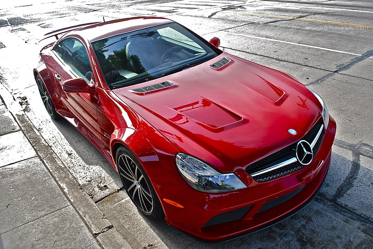 red Mercedes-Benz coupe, mercedes-benz sl65 amg, mercedes-benz, red, auto, HD wallpaper