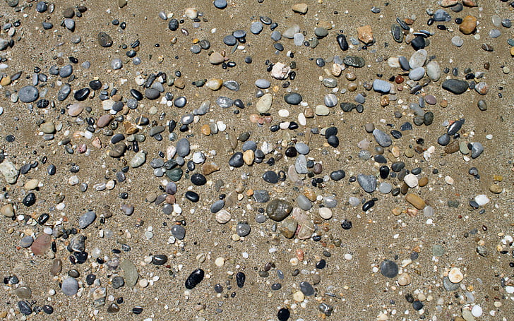 Pebbles in the sand, assorted color stone lot, photography, 2880x1800, stone, sand, pebble, HD wallpaper