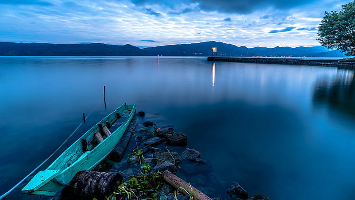 nature, lake, Sumatra, boat, water, HD wallpaper