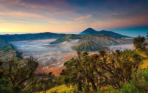 landscape, mountains, volcano, Indonesia, HD wallpaper HD wallpaper