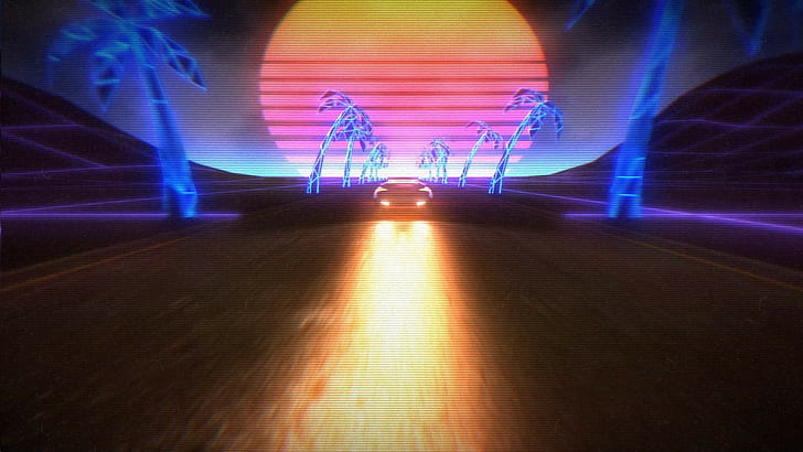synthwave, coche, juegos retro, 1980, New Retro Wave, neón, Fondo de pantalla HD