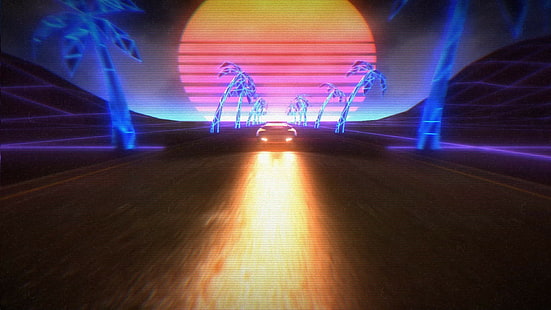 synthwave, mobil, game retro, 1980-an, New Retro Wave, neon, Wallpaper HD HD wallpaper