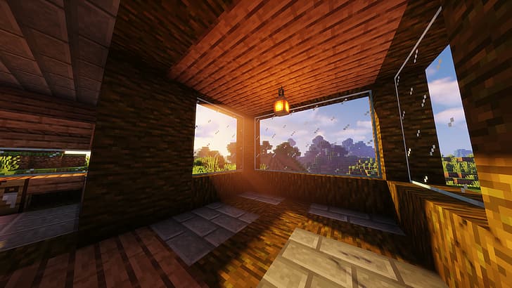 Minecraft, shaders, sun rays, forest, HD wallpaper