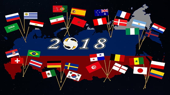 กีฬา, ฟุตบอลโลก 2018, อาร์เจนตินา, ออสเตรเลีย, เบลเยียม, บราซิล, โคลัมเบีย, คอสตาริกา, โครเอเชีย, เดนมาร์ก, อียิปต์, อังกฤษ, ฟีฟ่า, ธง, ฝรั่งเศส, เยอรมนี, ไอซ์แลนด์, อิหร่าน, ญี่ปุ่น, เม็กซิโก, โมร็อกโก, ไนจีเรีย, ปานามา, เปรู, โปแลนด์, โปรตุเกส, รัสเซีย, ซาอุดีอาระเบีย, เซเนกัล, เซอร์เบีย, ฟุตบอล, เกาหลีใต้, สเปน, สวีเดน, สวิตเซอร์แลนด์, ตูนิเซีย, อุรุกวัย, ฟุตบอลโลก, วอลล์เปเปอร์ HD HD wallpaper