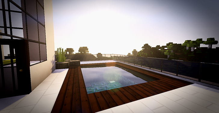 Minecraft, paesaggio, piscina, Sfondo HD