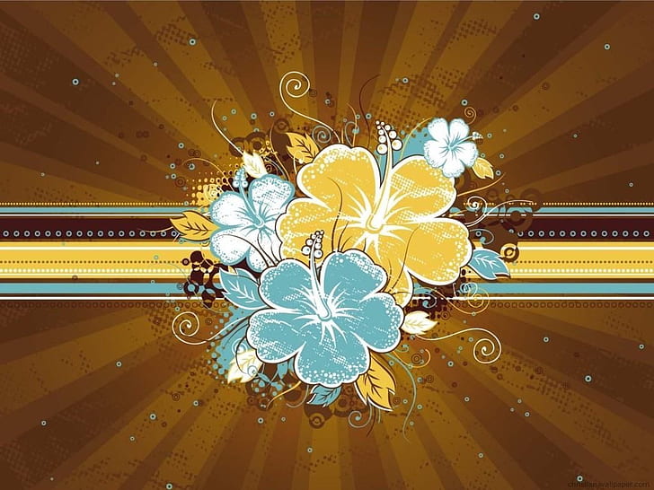 SmoothSqu4d茶色の背景にハイビスカスの花束抽象的な3DおよびCG HDアート、SmoothSqu4d、 HDデスクトップの壁紙