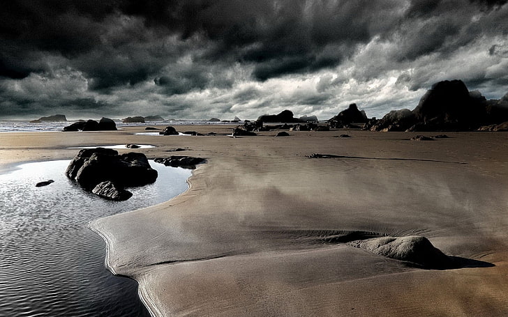 papel de parede do mar morto, areia, mar, céu, nublado, HD papel de parede