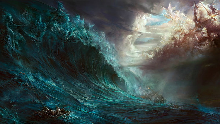 морски вълни илюстрация, HD тапет
