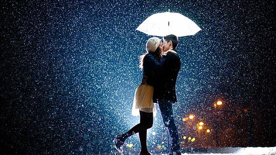 любов, 2560x144, двойка, чадър, сняг, изображение, HD тапет HD wallpaper