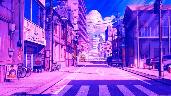 городская поп-музыка, паровая волна, город, Япония, аниме, цифровая, HD обои HD wallpaper