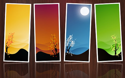 4 Seasons Frames, изкуство, рамки, всички сезони, фон, HD тапет HD wallpaper