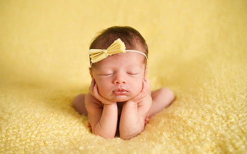 아기의 노란 앨리스 밴드, 어린이, 활, 아기, 신생아, HD 배경 화면 HD wallpaper