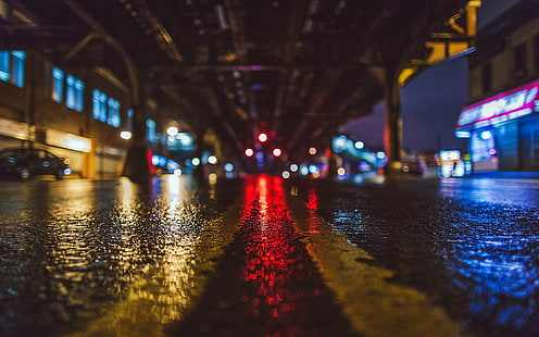 город, город, огни, дождь, ночь, боке, Нью-Йорк, штат дождь Бронкс, HD обои HD wallpaper