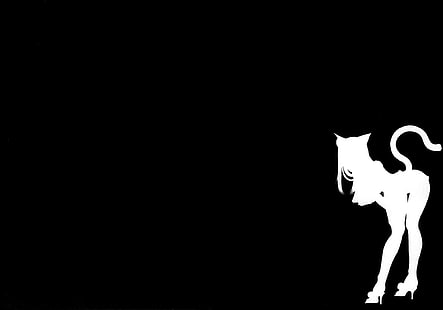 Silhouette, Cat Girls, Nekomimi, Super Hero, Black and White, silhouette, cat girls, nekomimi, super hero, black and white, วอลล์เปเปอร์ HD HD wallpaper