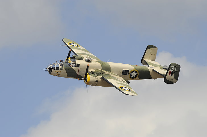 the sky, flight, bomber, American, North American, twin-engine, average, Mitchell, B-25, HD wallpaper