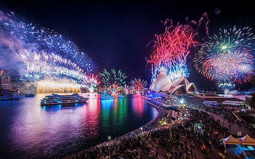 Harbour In Sydney Sydney Australia Fireworks Firing On New Year's Eve 4k Ultra Hd Desktop Wallpapers For Computers Laptop Tablet and Mobile Phones 3840х2400, HD tapet HD wallpaper