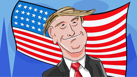 Дональд Трамп, мультфильм, карикатура, президенты, американский флаг, костюмы, звезды и полосы, HD обои HD wallpaper