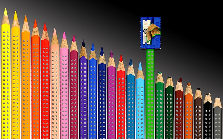 lápices de colores variados, lápices, sacapuntas, color, Fondo de pantalla HD