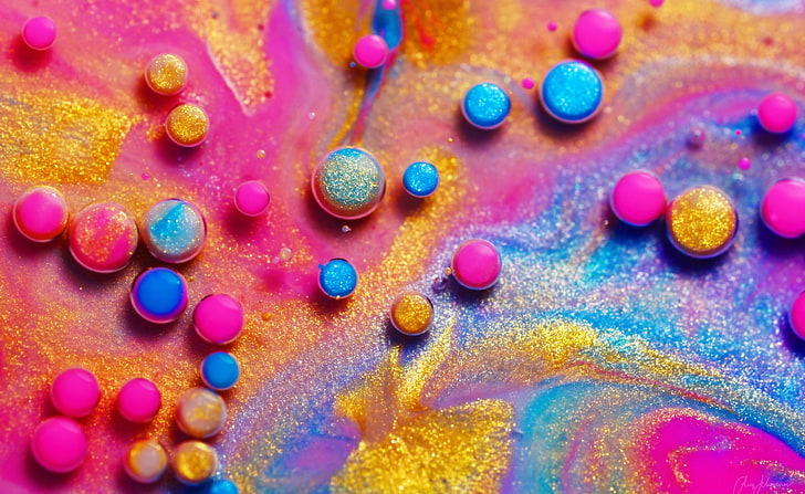 Cool Glitter Rainbow Colors, Bubbles, Macro, Aero, Colorful, Drops, Color, Bubbles, Bright, Photography, Macro, Glitter, Vivid, liquid, vibrant, sparkle, ChemicalReaction, BubbleBursting, HD тапет