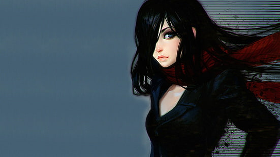 camisa de manga larga con cuello redondo de mujer, Ilya Kuvshinov, dibujo, Fondo de pantalla HD HD wallpaper